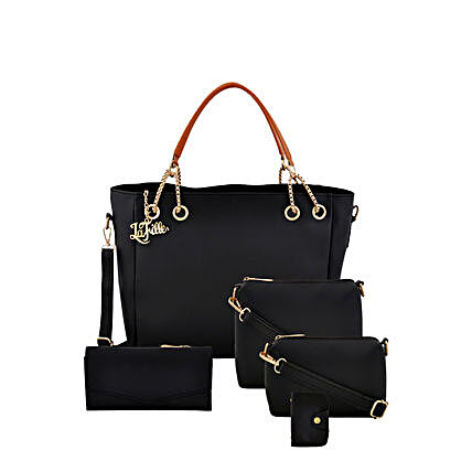 Online Voguish Black Hand Bag Set:Handbags and Wallets