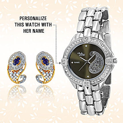Personalised Watch & Elegant Earrings
