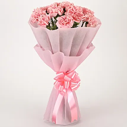 Pink Combination - Bunch of 10 Pink Carnations in pink paper packing.:Flowers for Women's Day