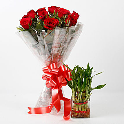 elegant rose bouquet with lucky bamboo