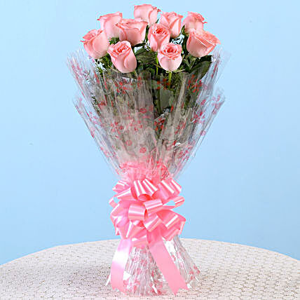 10 Charming Pink Roses Bouquet:Flower Delivery in Balaghat