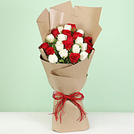 elegant red n white carnations bouquet for her:Send Flowers to Mandya