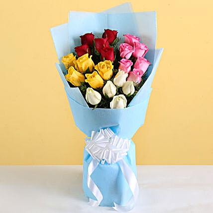 Multicolour Flower Bouquet For Her:Happy Birthday Roses