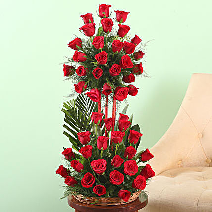 Online Basket of Red Roses:Flower Basket