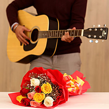 Musical Rose Bouquet Combo:Flowers & Guitarist Service