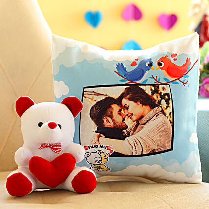 Photo Cushion and Teddy Combo Online:Personalised Gifts N Teddy Bears