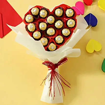 Rocher Chocolates in Heart shaped Bouquet:Ferrero Chocolate