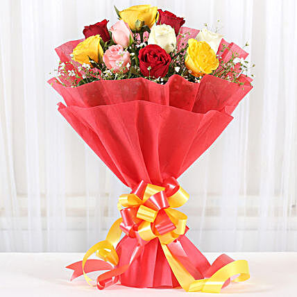 Mixed Roses Romantic Bunch:Gifts for 25Th Anniversary
