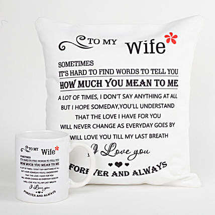 customised printed mug with cushion for wife:Cushions and Mugs Combo