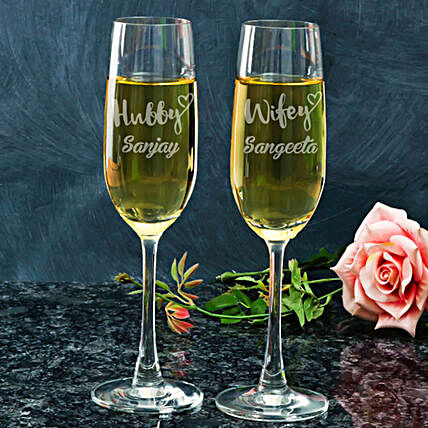 Personalised Champagne Glasses For Husband Wife