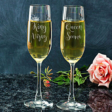 King & Queen Personalised Champagne Glasses Online