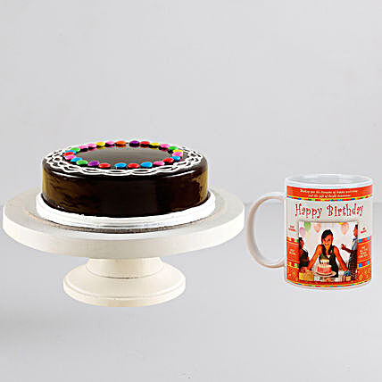 Chocolate gem cake with personalised mug online