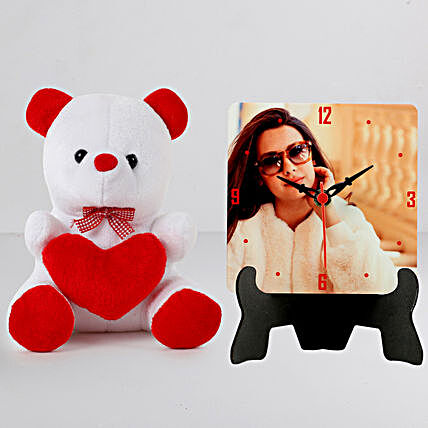 Personalised Table Clock With Cute Teddy:Personalised Gifts N Teddy Bears