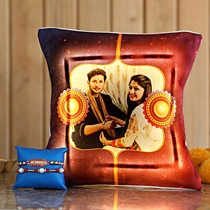 2 rakhi set with photo printed cushion