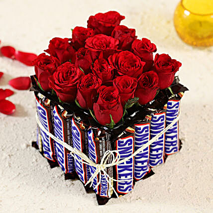 Snickers Red Roses Arrangement Hand Delivery