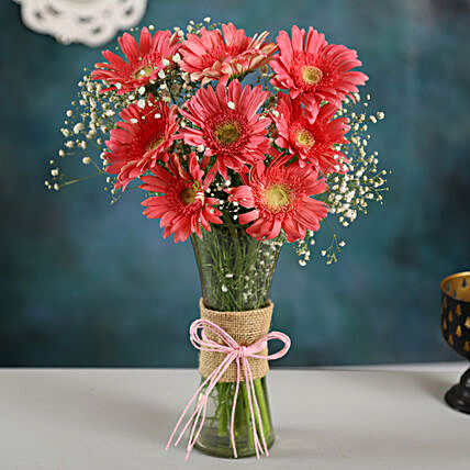 Pink Marvel Gerbera Vase:Womens Day Flowers