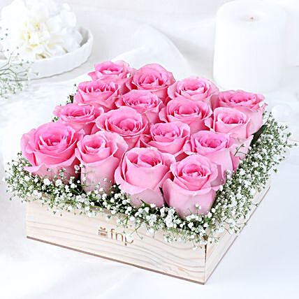 online roses arrangement in wooden base:Flower Delivery In Jaipur