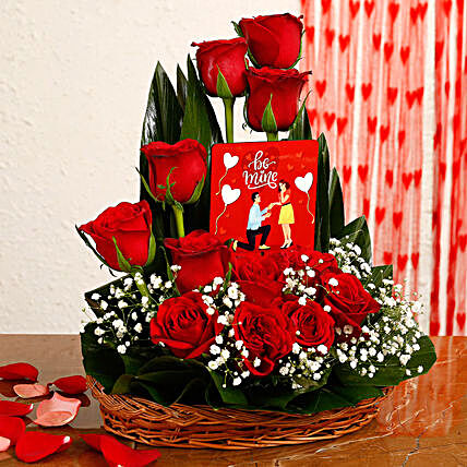 Red Roses Arrangement With Be Mine Table Top
