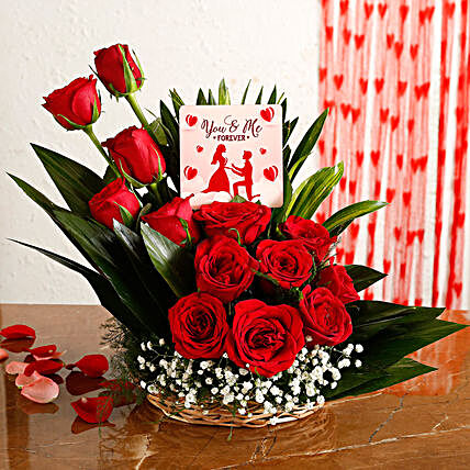 Red Roses Arrangement With You Me Forever Table Top
