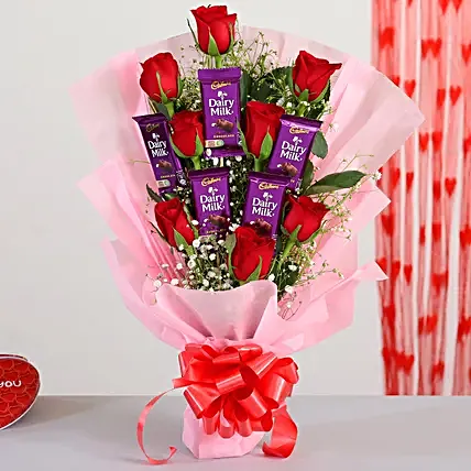 Red Roses Bouquet Dairy Milk Chocolates:Send Chocolate Bouquet