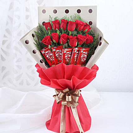 Red Roses Bouquet With Nestle Kitkat Chocolates:Send Chocolate Combo For Valentine's Day
