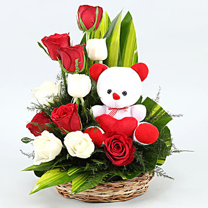 flowers n teddy arrangement combo:Flowers & Teddy Bears