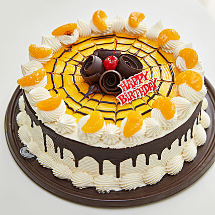 Spider Web Designer Vanilla Fruit Cake:Send Fresh Fruit Cakes