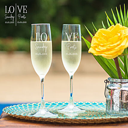 For Love Personalised Champagne Glass Set Online