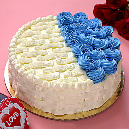 Vibrant Blue & White Butterscotch Cake:Birthday Cakes for Girls & boys