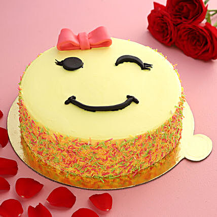Cute Winking Emoji Butter Scotch Cake
