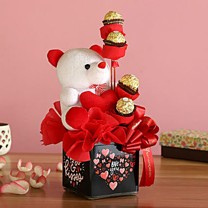 Cute Teddy Rocher Arrangement:Ferrero Rocher Chocolates