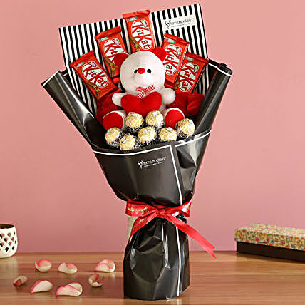 Assorted Chocolates And Teddy Bouquet