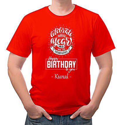 Birthday Personalised Red Cotton T shirt:T Shirts