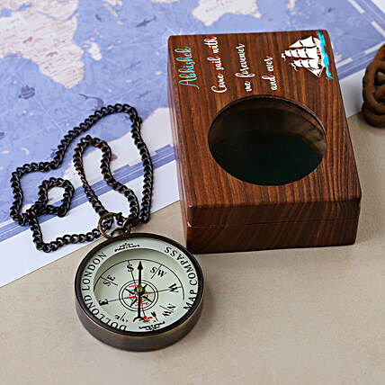 Dolland Chained Compass With Personalised Wooden Box:Personalised Antique gifts