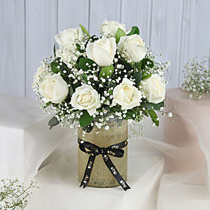 Majestic Roses Jar Arrangement:White Flowers