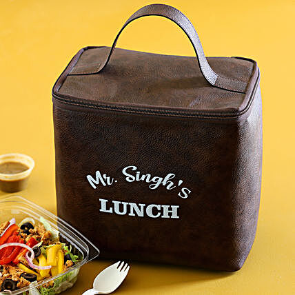 Personalised Brown Lunch Bag:Personalised Leather Gifts