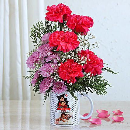 Adorable Flowers In Personalised Mug For Dear Mom