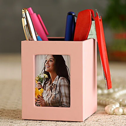Personalised PU Leather Photo Frame Pen Stand:Personalised Leather Gifts