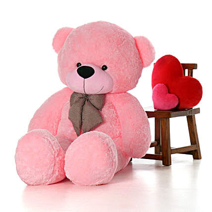 Huggable Pink Teddy Bear With Neck Bow