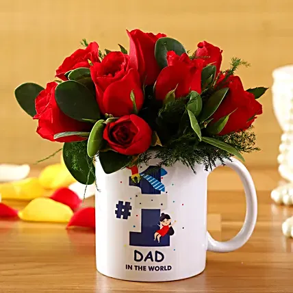 Red Roses In No 1 Dad In The World Mug:Father's Day Flower Bouquet