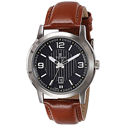 Titan Analog Black Dial And Brown Strap Mens Watch:Watches