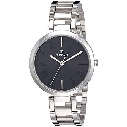 Titan Analog Black Dial And Silver Strap Womens Watch:Watches