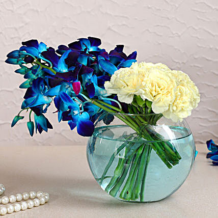 Orchids & Carnations Glass Vase Arrangement