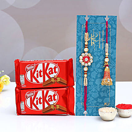 Ethnic Lumba Rakhi Set & Kitkat Chocolates- Hand Delivery