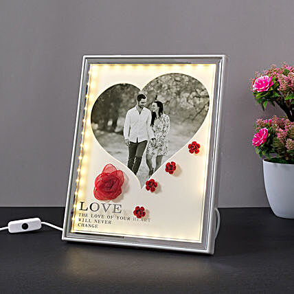 Personalised Heart Shaped Floral LED Photo Frame