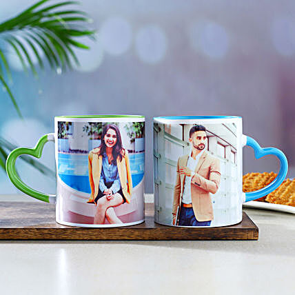 Set Of 2 Personalised Heart Handle Mugs:Coffee Mugs