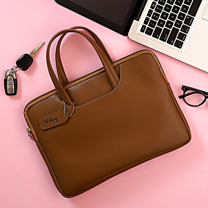 Personalised Brown Laptop Bag