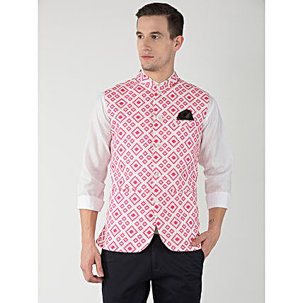 Pink Printed Regular Fit Waistcoat