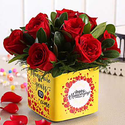 Red Roses Happy Anniversary Vase:Anniversary Gifts