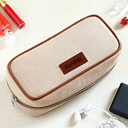 Personalised Cream Colour Utility Pouch:Personalised Organiser